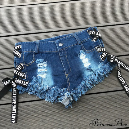 Low Denim Bandage Brief Hole Club Jeans Skinny DJ Blue Women Dance Waist Ripped Mini Shorts White Black