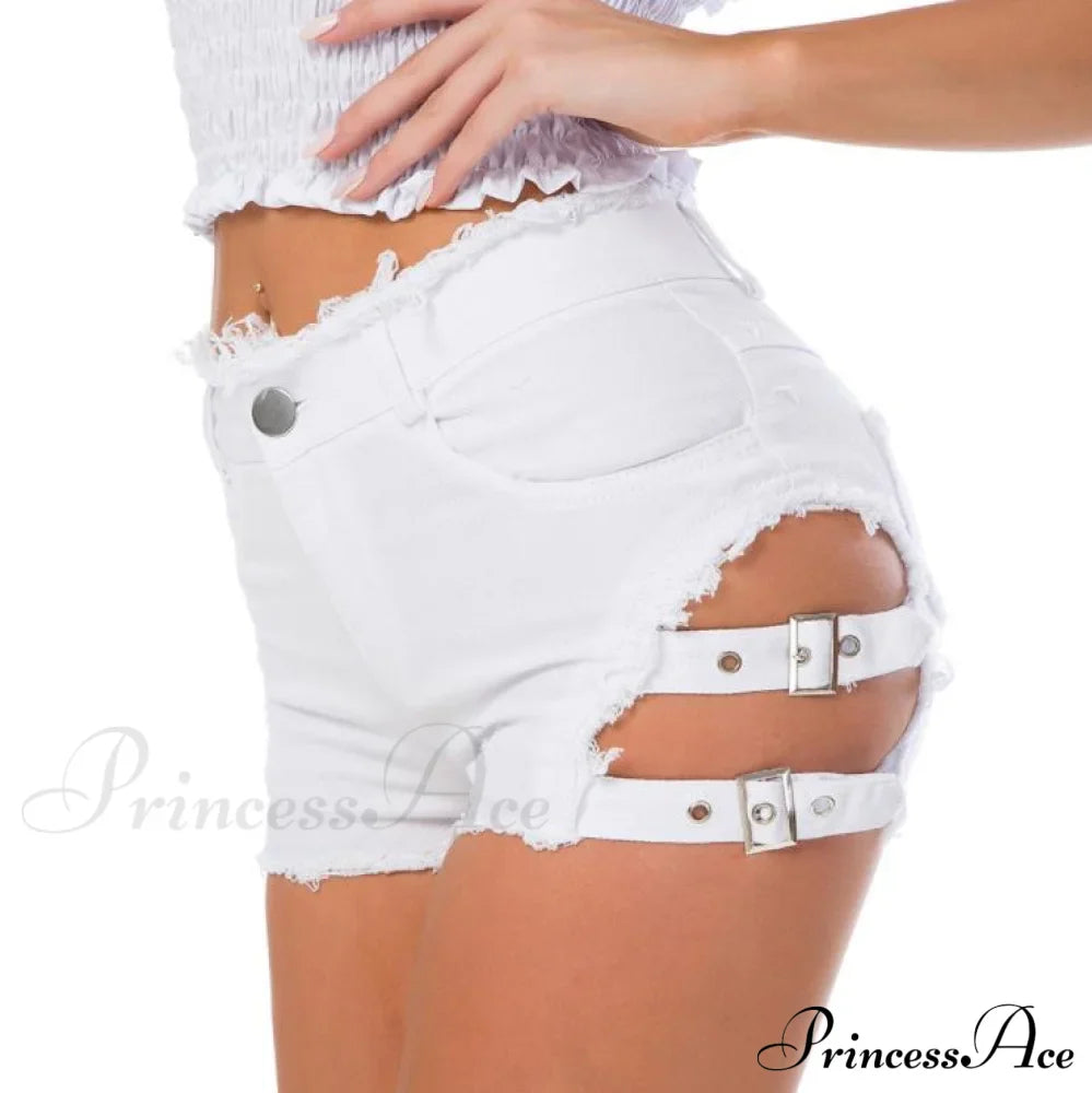Low Denim Bandage Brief Hole Club Jeans Skinny DJ Blue Women Dance Waist Ripped Mini Shorts White Black