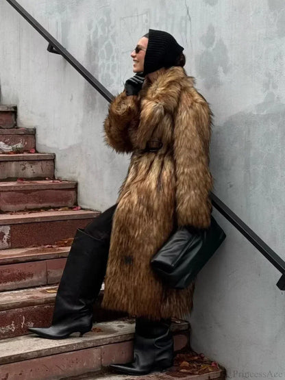 Luxury Fox Coat Long Overcoat
