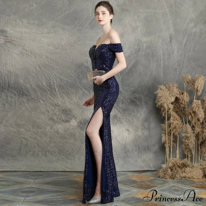 Marzia Formal Stylish Sequined Slit Dress