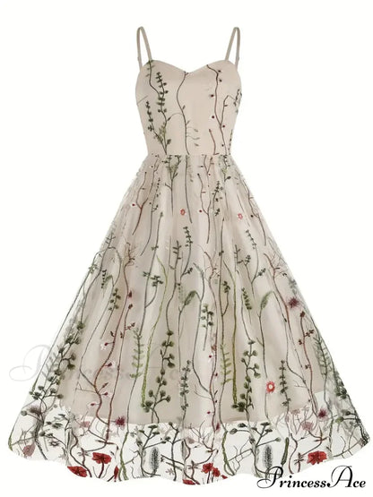 Mesh Floral Embroidery A Line Party Dress for Summer