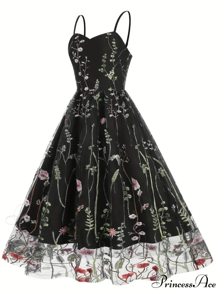 Mesh Floral Embroidery A Line Party Dress for Summer