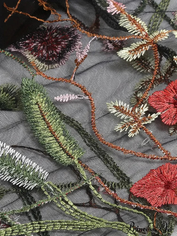Mesh Floral Embroidery A Line Party Dress for Summer