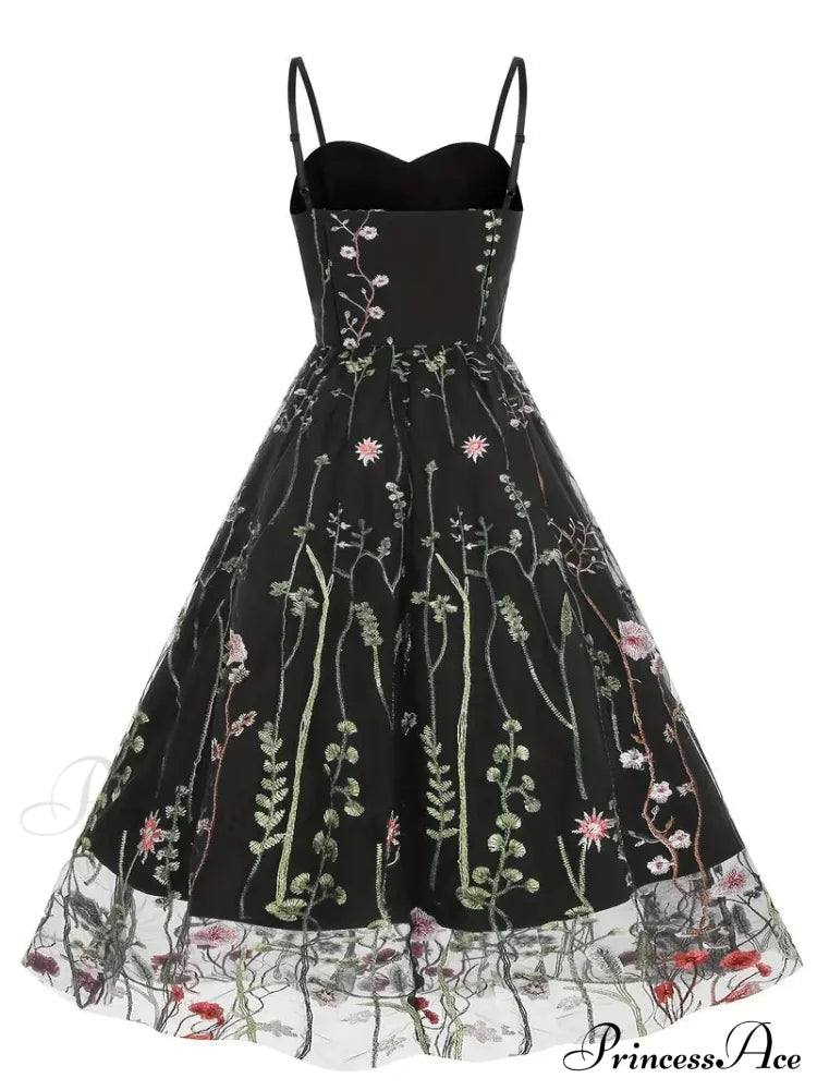 Mesh Floral Embroidery A Line Party Dress for Summer