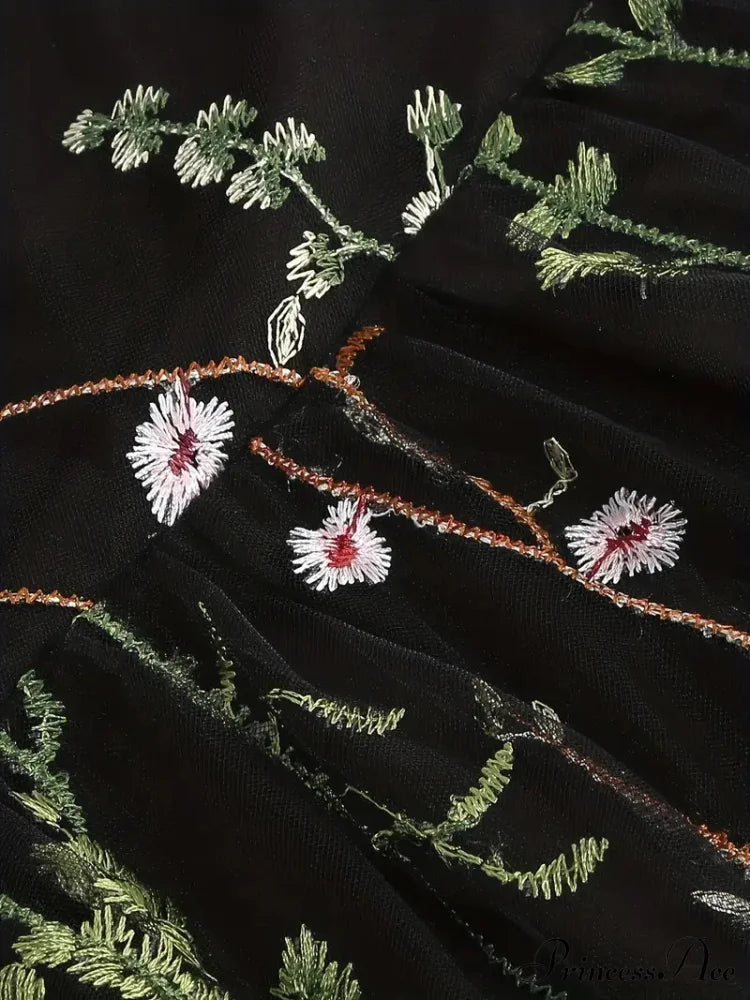 Mesh Floral Embroidery A Line Party Dress for Summer