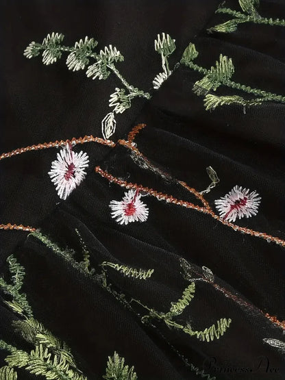 Mesh Floral Embroidery A Line Party Dress for Summer