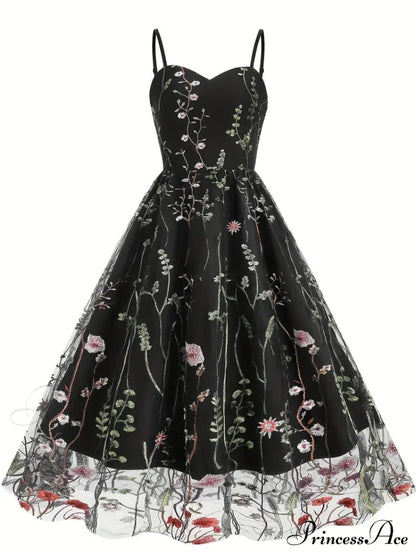 Mesh Floral Embroidery A Line Party Dress for Summer