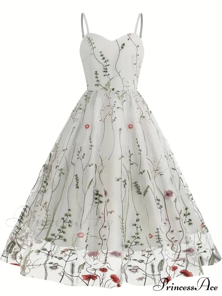 Mesh Floral Embroidery A Line Party Dress for Summer