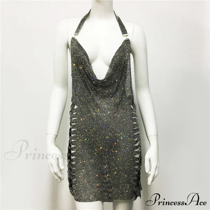 Metal Diamond Nightclub Sexy Backless Flash Dress