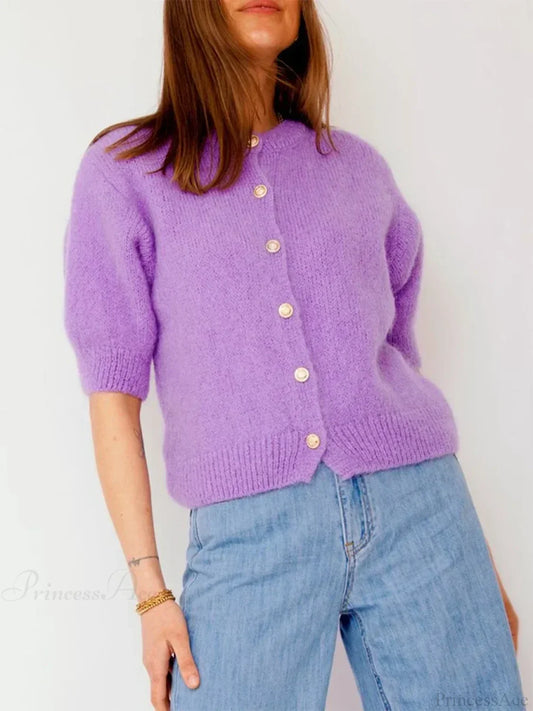 O-Neck Button-Up Slim Streetwear Knit Cardigan