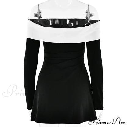 Off-Shoulder Colourblock Long Charming Sleeve Mini Dress