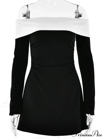 Off-Shoulder Colourblock Long Charming Sleeve Mini Dress