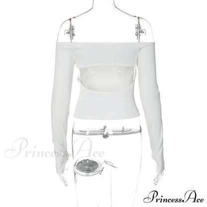 Off-shoulder Long Sleeve Charming Backless Bow Crop Top