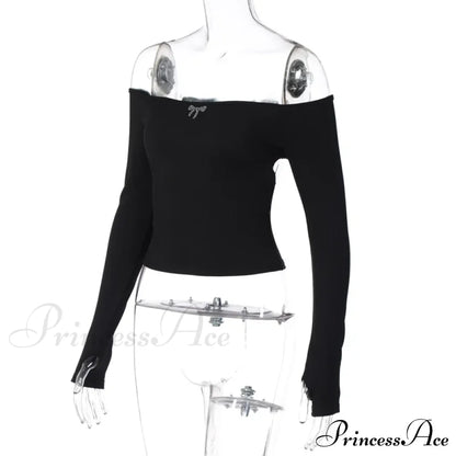 Off-shoulder Long Sleeve Charming Backless Bow Crop Top
