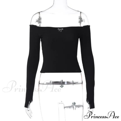 Off-shoulder Long Sleeve Charming Backless Bow Crop Top