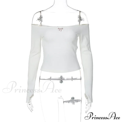 Off-shoulder Long Sleeve Charming Backless Bow Crop Top