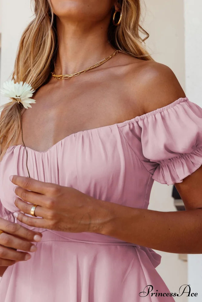 Off Shoulder Ruffled Skirt Pants with Tie Back