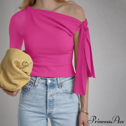 One Shoulder Long Charming Sleeve Tie Up Top