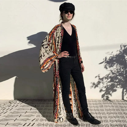 Orange Floral Cotton Kimono Beach Cover up Boho