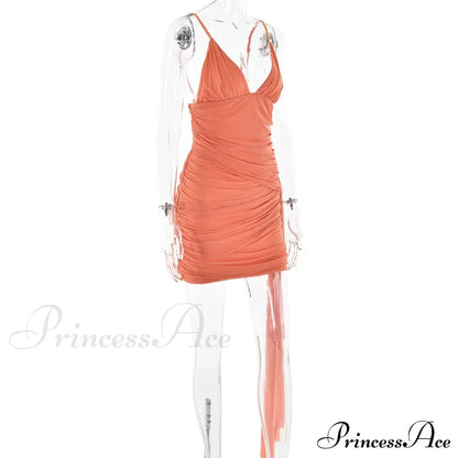 Orange V-neck Bandage Charming Bodycon Mini Dress