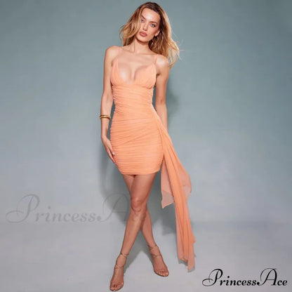 Orange V-neck Bandage Charming Bodycon Mini Dress