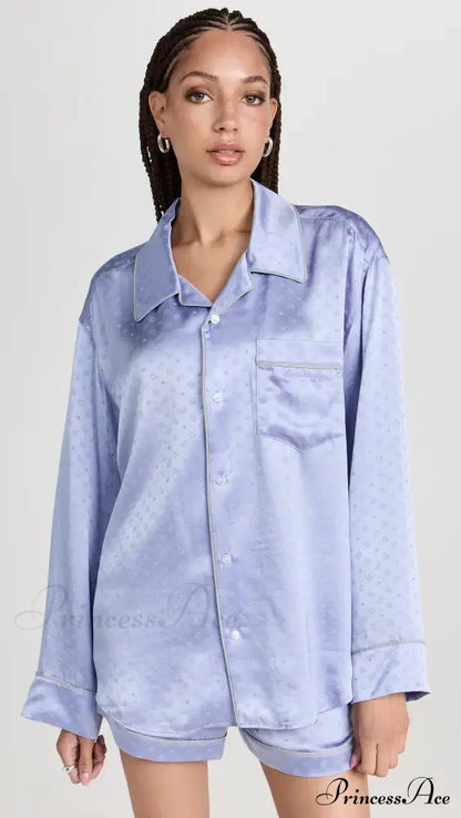 Pajama Boxer Shorts and Graceful Long Sleeve Shirt Set