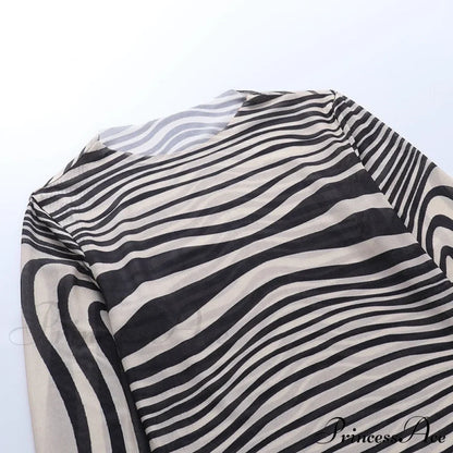 Pants Suit Sexy Costume Zebra Co-ord Striped Tracksuit for Mesh + Set 2 T-shirt Piece Long Autumn Women