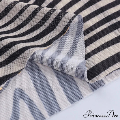 Pants Suit Sexy Costume Zebra Co-ord Striped Tracksuit for Mesh + Set 2 T-shirt Piece Long Autumn Women