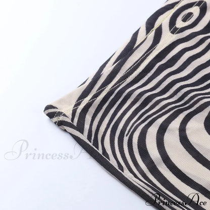 Pants Suit Sexy Costume Zebra Co-ord Striped Tracksuit for Mesh + Set 2 T-shirt Piece Long Autumn Women