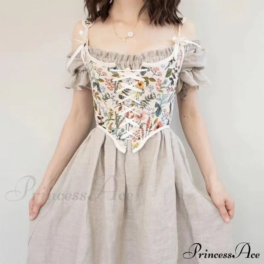 Party Club Designer Camis High Corset Halter Shirts Design Sexy Vintage Flowered Street Bandage Spring Top