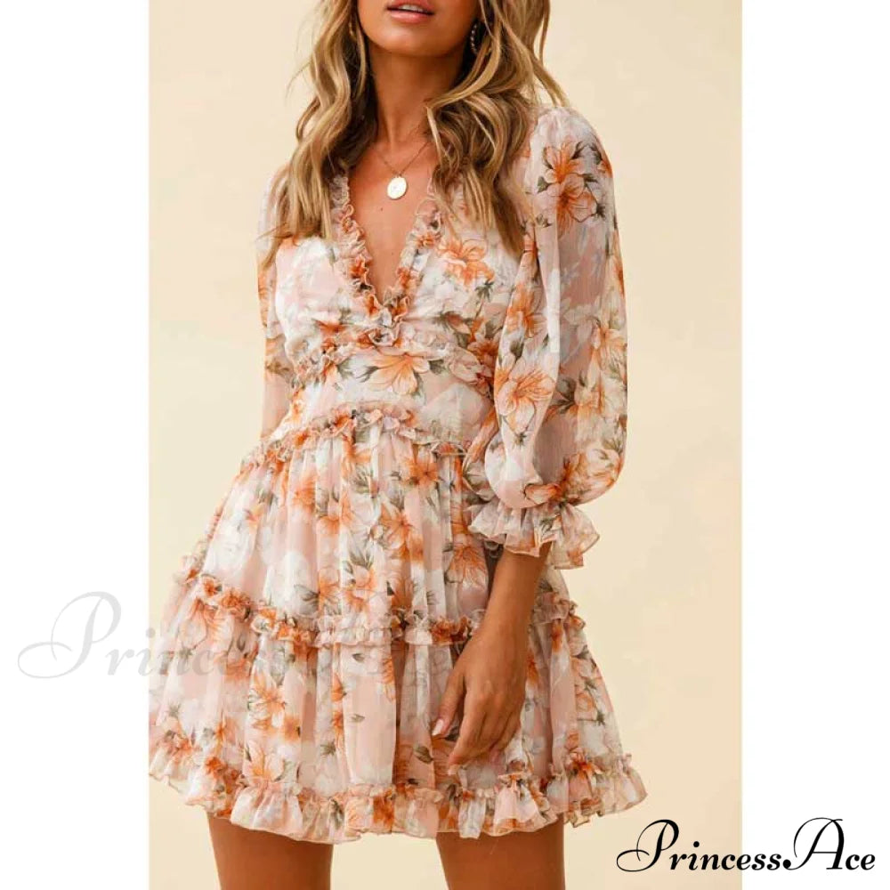 Party Gown Harlow Backless Design V-Neck Mini - Warm-Season Ruffle - Women's Flowered Dress