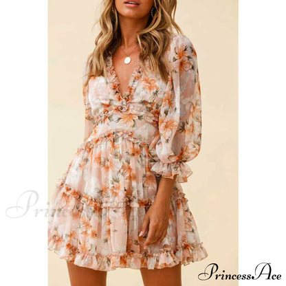 Party Gown Harlow Backless Design V-Neck Mini - Warm-Season Ruffle - Women's Flowered Dress