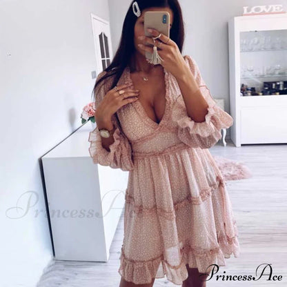 Party Gown Harlow Backless Design V-Neck Mini - Warm-Season Ruffle - Women's Flowered Dress