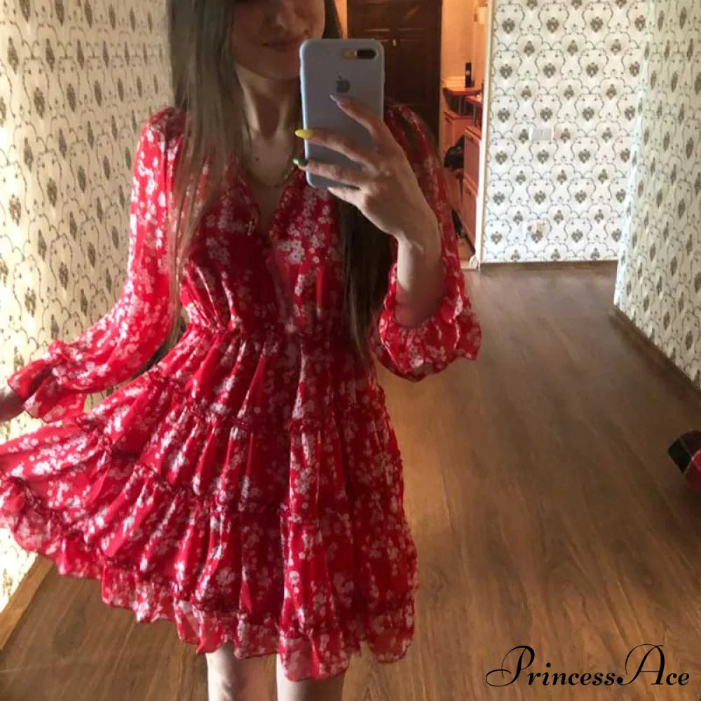 Party Gown Harlow Backless Design V-Neck Mini - Warm-Season Ruffle - Women's Flowered Dress