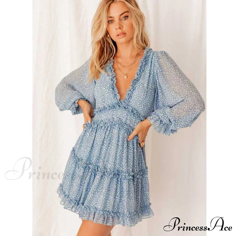 Party Gown Harlow Backless Design V-Neck Mini - Warm-Season Ruffle - Women's Flowered Dress