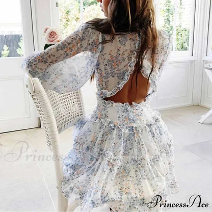 Party Gown Harlow Backless Design V-Neck Mini - Warm-Season Ruffle - Women's Flowered Dress