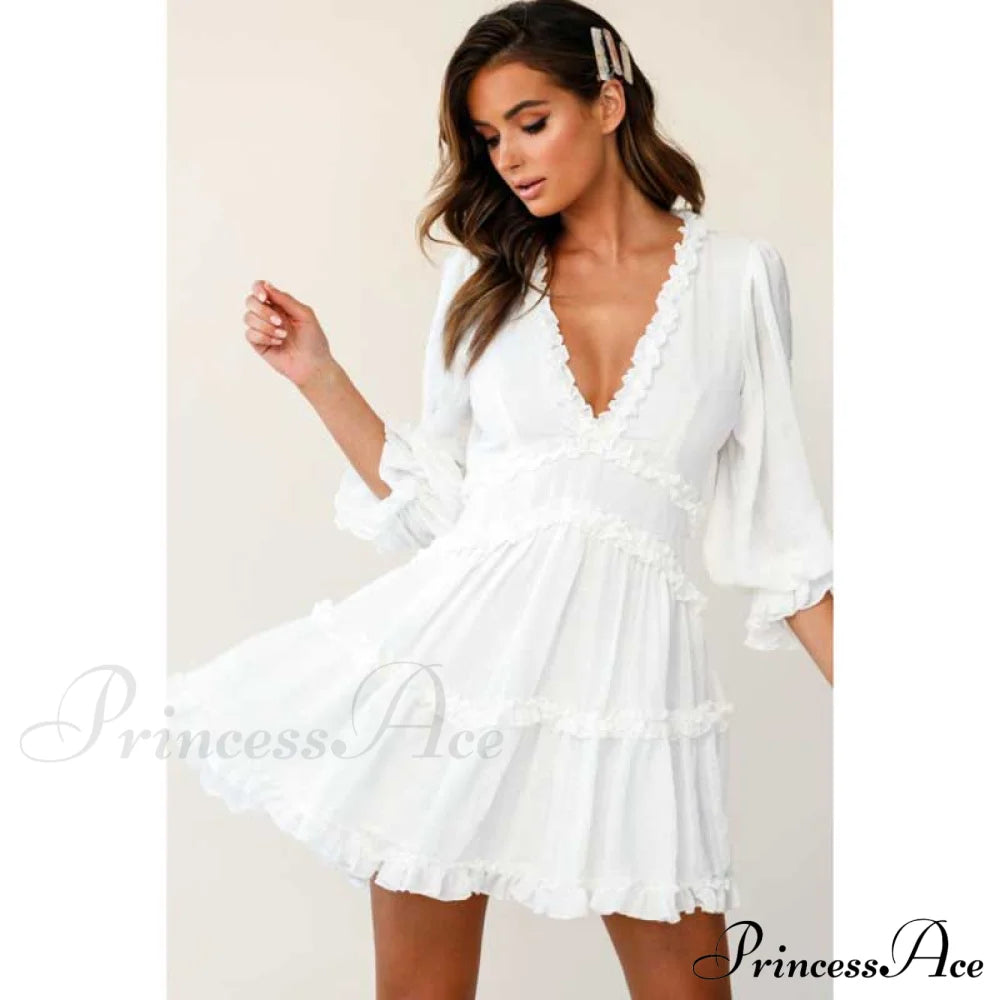 Party Gown Harlow Backless Design V-Neck Mini - Warm-Season Ruffle - Women's Flowered Dress