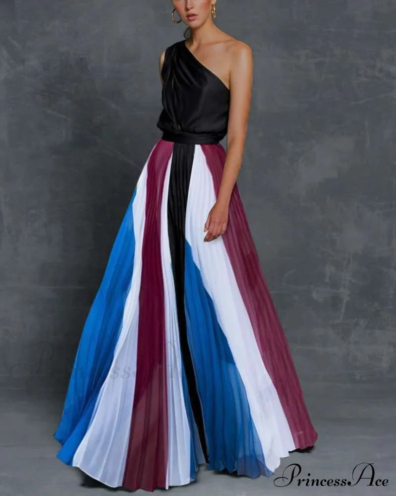 Patchwork Black Club Party High Night One Women's Gown Off - Street Shoulder Dress
