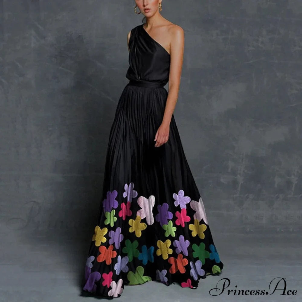 Patchwork Black Club Party High Night One Women's Gown Off - Street Shoulder Dress