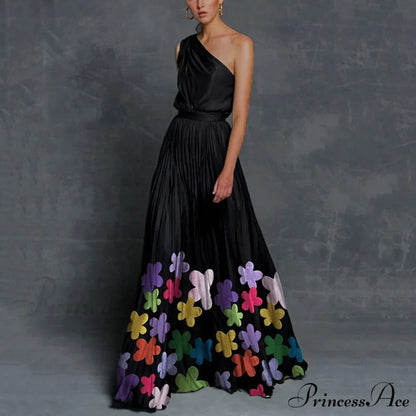 Patchwork Black Club Party High Night One Women's Gown Off - Street Shoulder Dress