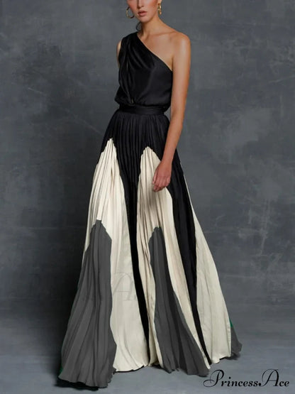 Patchwork Black Club Party High Night One Women's Gown Off - Street Shoulder Dress