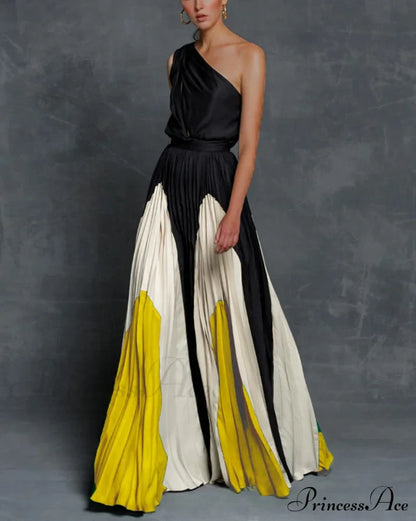 Patchwork Black Club Party High Night One Women's Gown Off - Street Shoulder Dress