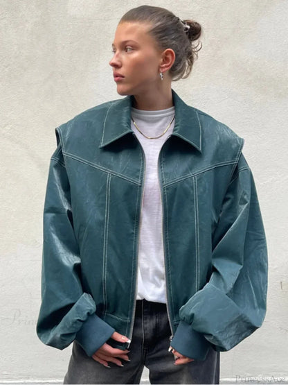 Patchwork PU Leather Short Coat