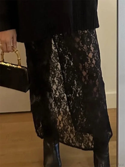 Patchwork See-Through Maxi Skirt