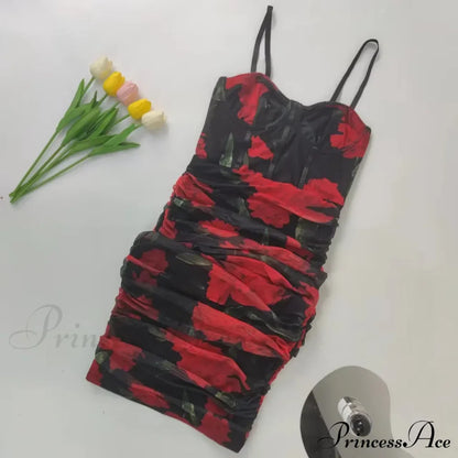 Pattern Pleated Design Bag Hip Long Halter Vestido SlimFit Floral Dress