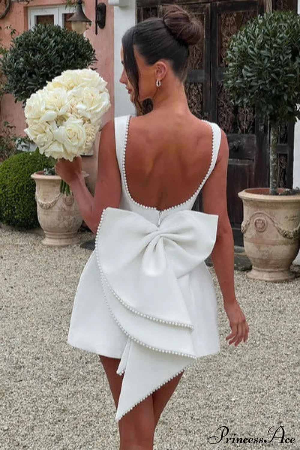 Pearl Bow Open-Back Edgy Short Party Dress