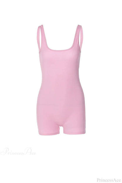 Pink Crisscross Back Rompers with Scoop Neck