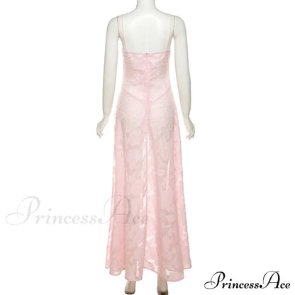 Pink Floral Stylish Lace Maxi Dress