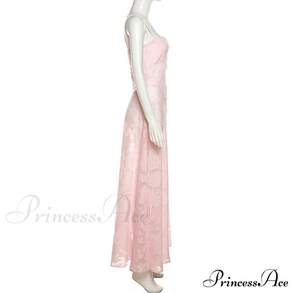 Pink Floral Stylish Lace Maxi Dress