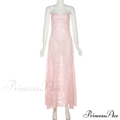 Pink Floral Stylish Lace Maxi Dress
